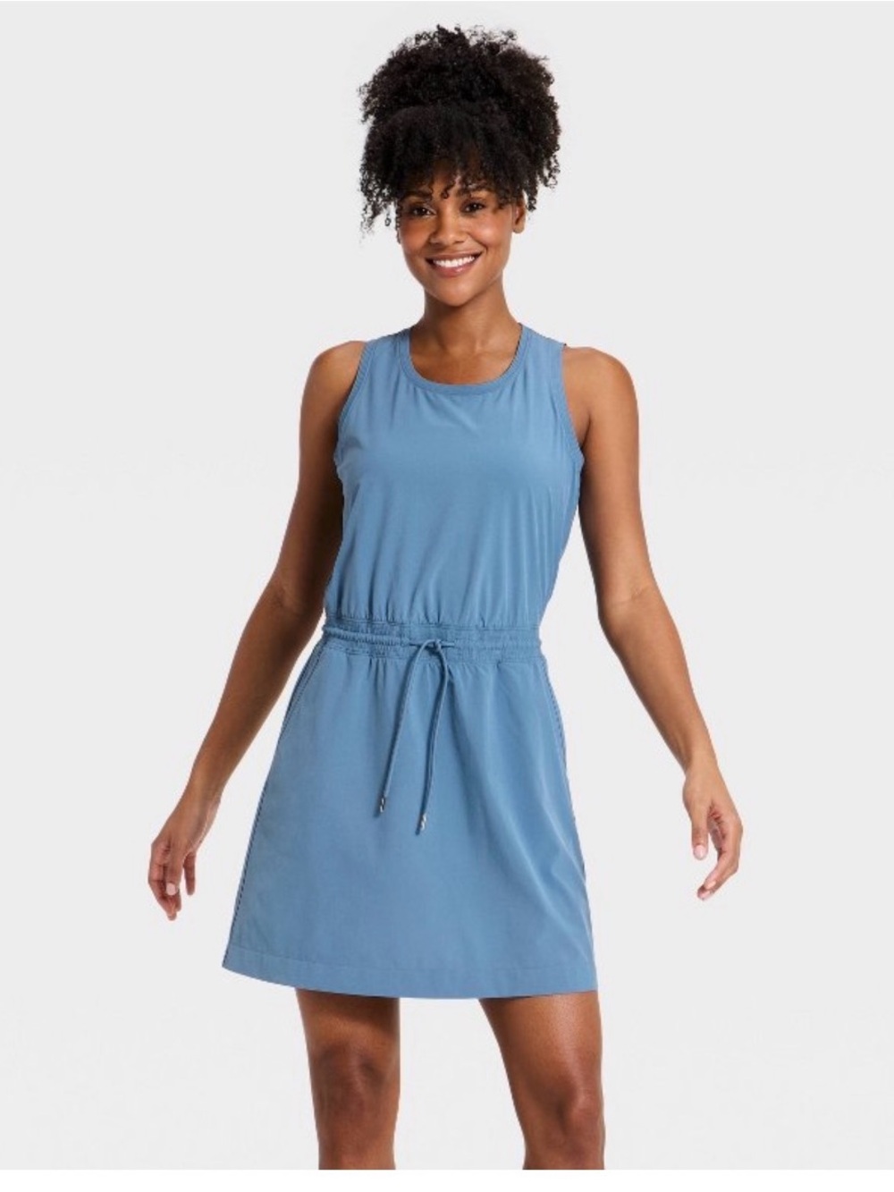 all in motion Blue Sleeveless light travel Mini active Dress Drawstring Waist